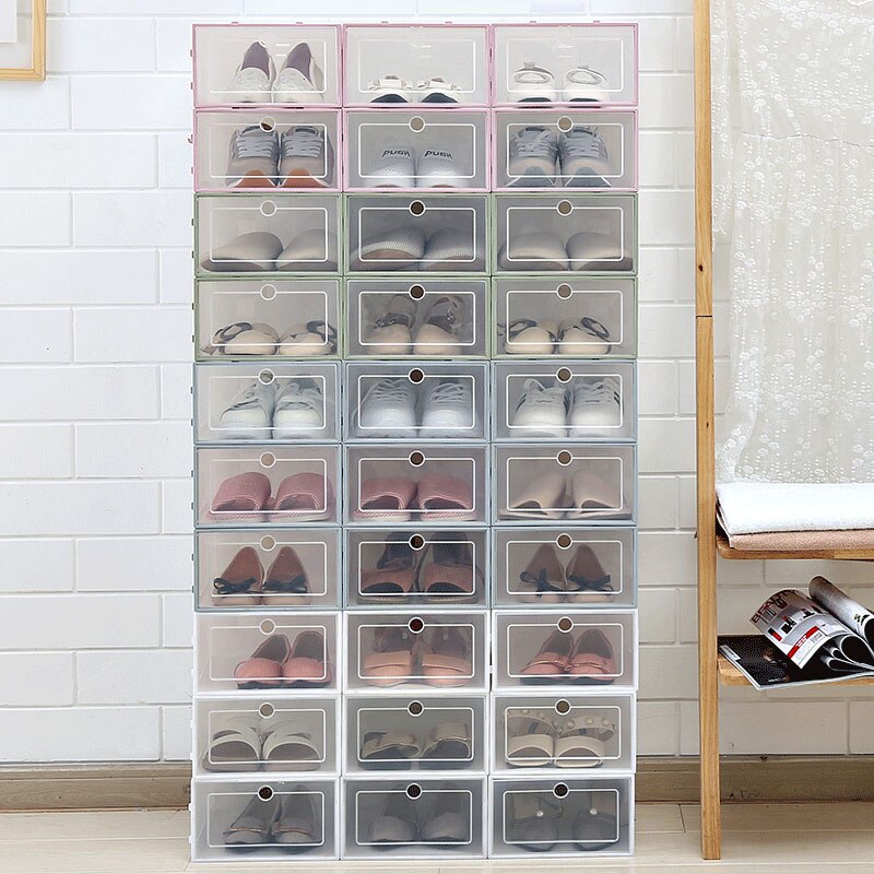 1 Pc Flip Shoes Box Thickened Transparent Drawer Case Plastic Shoe Boxes Stackable Box Shoe Organizer Storage Shoe Rack HFing