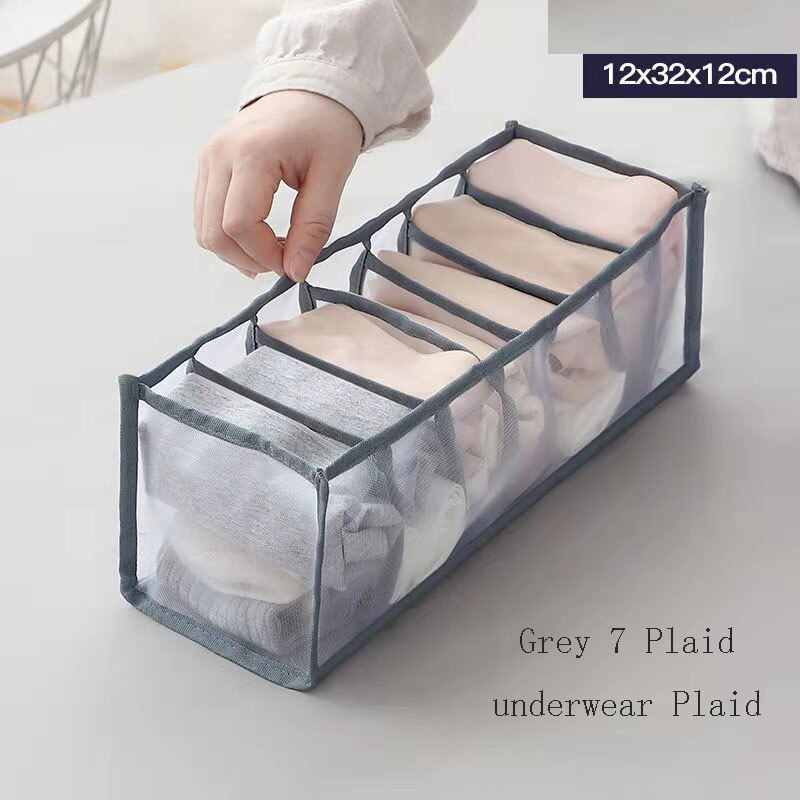 Organizador de Armario para Dormitorio, Caja de Almacenamiento con Separadores, para Ropa Interior y Sujetadores, 7 Rejillas Plegables: Grey underwear style