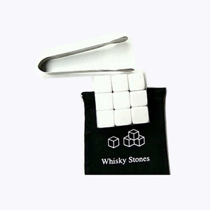 9Pcs Whisky Ice Stones with Wooden Box& Velvet Bag Wine Drinks Cooler Cubes Whisky Stone Granite Pouch Reusable Cubes Granite: White no box