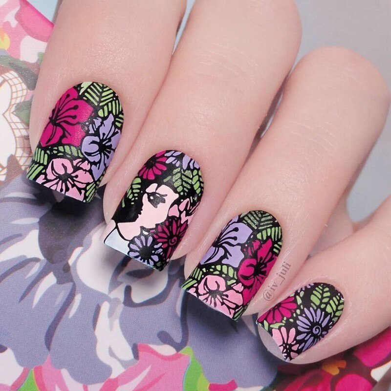 BeautyBigBang Stamping Plates 6*12cm Summer Flower Butterfly Nail Mold Accessories Plate Rectangle Nail Art Template BBB XL-011