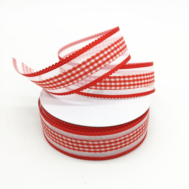 5 yards 1 "25mm Lint Wedding Party Decoratie Plaid Organza Lint Cadeaupapier Haar Strikken DIY Kerst Lint: Red