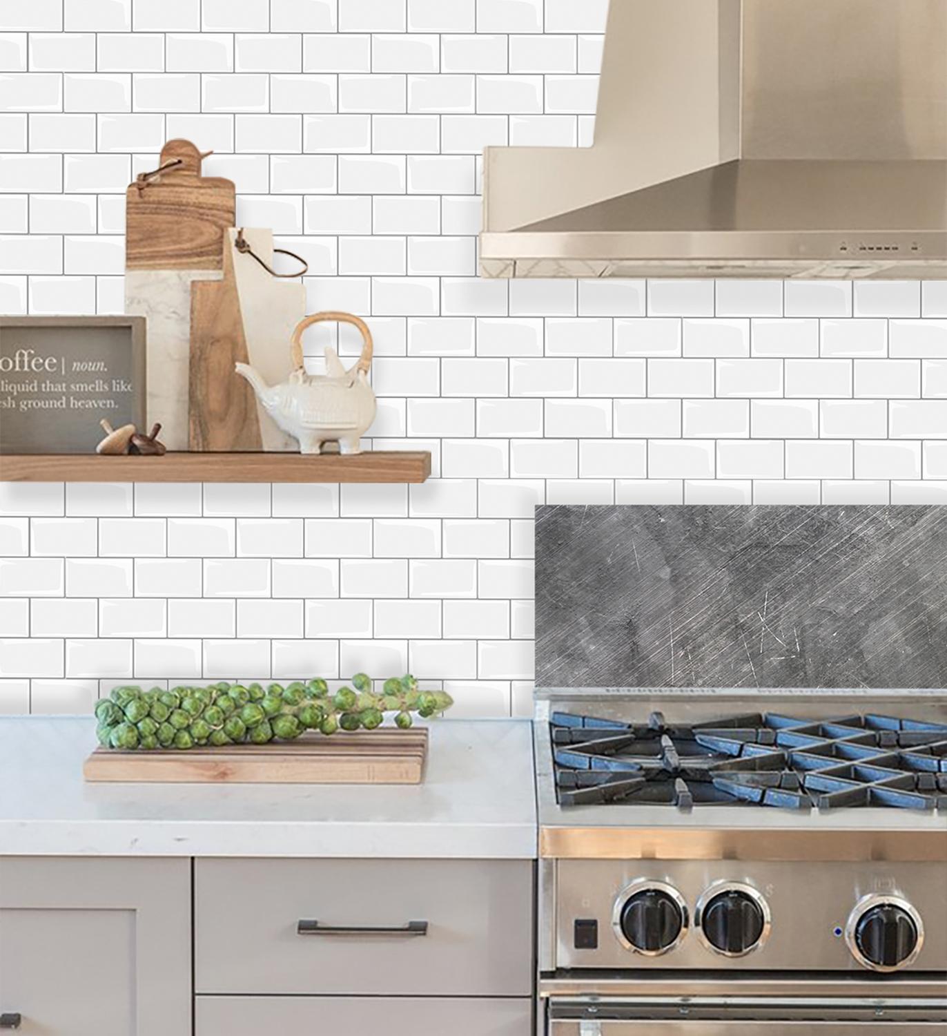 Large Size 12*12 Inch White Subway Wall Sticker For Kitchen Backsplashes Subway Tiles Peel and Stick Wall Tile Mosaic Wall Stick