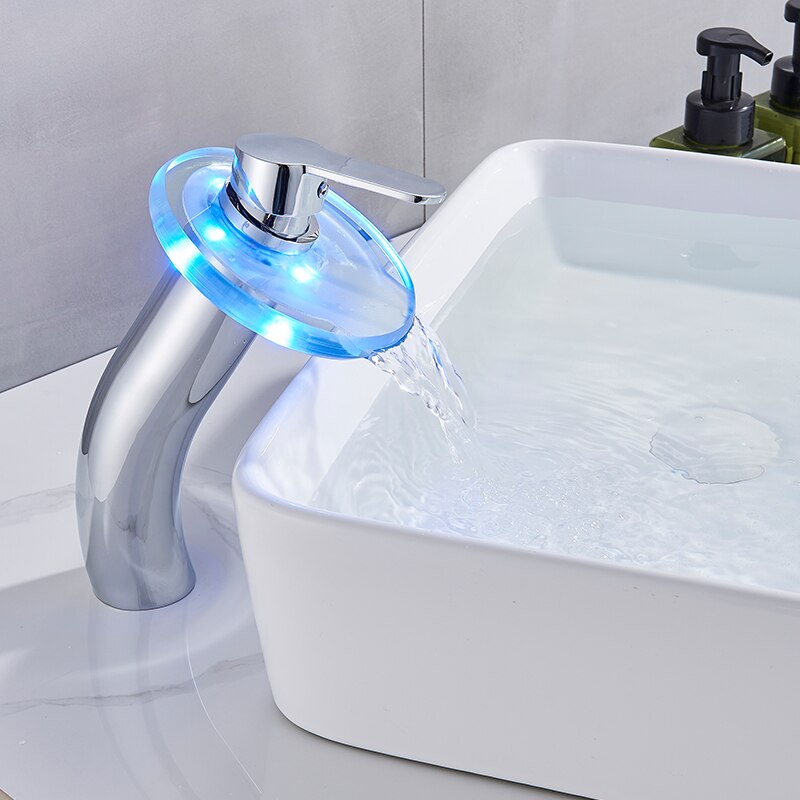 Led Chrome Sink Faucet With Battery Deck Installation Modern Cold Mixer Crane Bathroom Faucet Basin Tap High Style