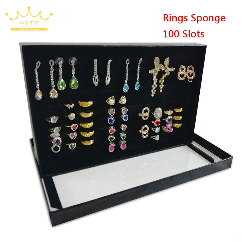 Praktische 100 Slot Ringen Display Lade Ring Organisator Show Case Sieraden Oorbellen Houder Opbergdoos Met Transparante Top
