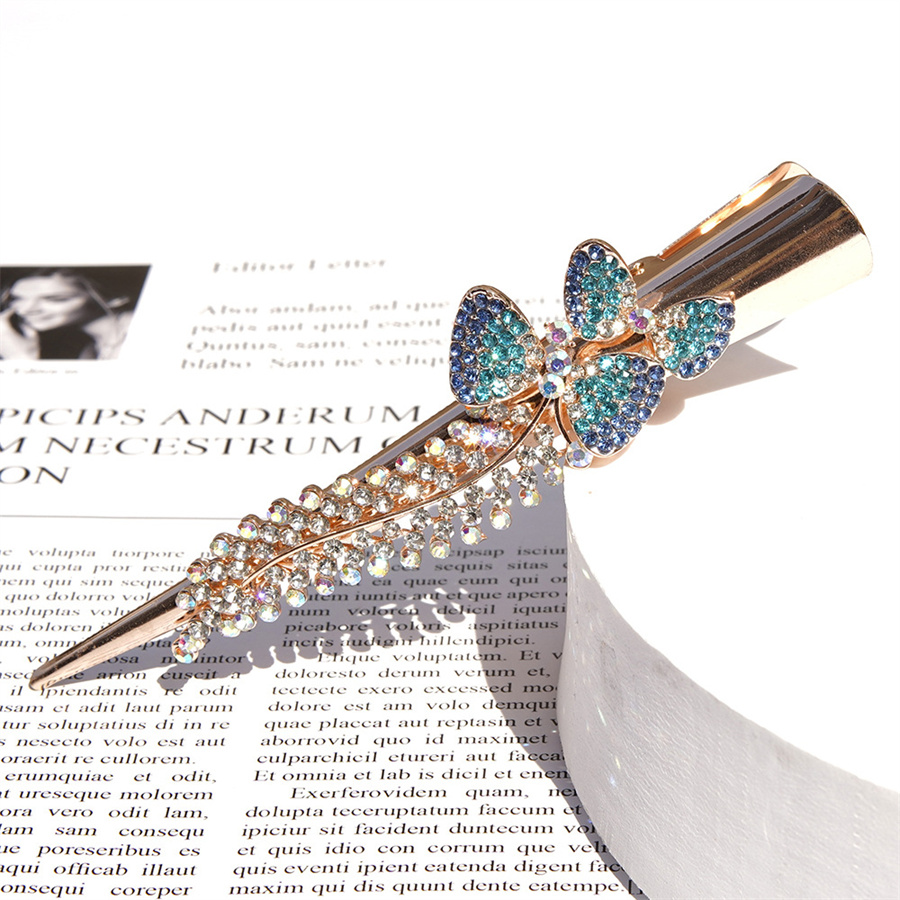 Pinza de pico de pato de cola de caballo de diamantes de imitación de lujo para mujer, pajarita dulce, pinzas para el cabello, diadema, accesorios para el cabello de , ,: Azul cielo