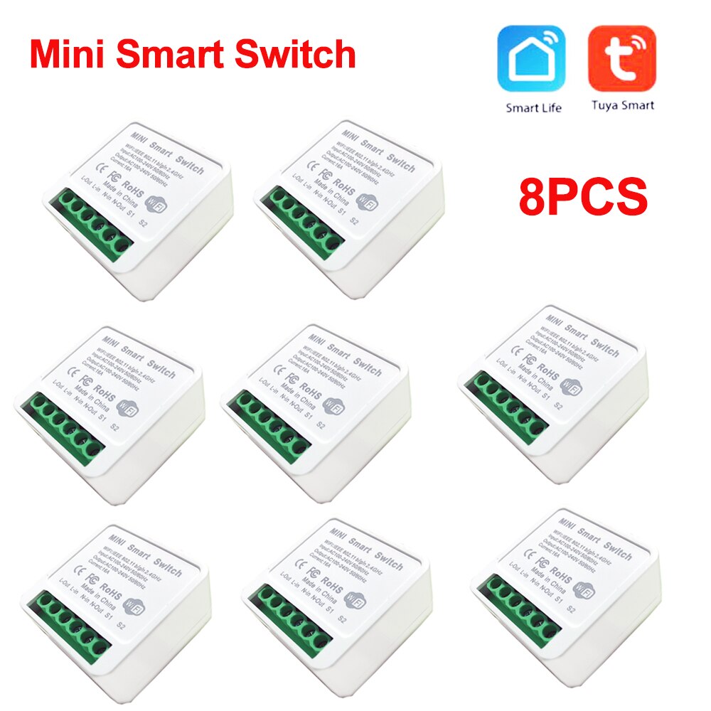 Tuya Mini Smart Switch Smart Home Two Way Remote Control 16A DIY Wifi Switch Via Smart Life APP Work with Alexa Google Home: Tuya Mini 8PCS