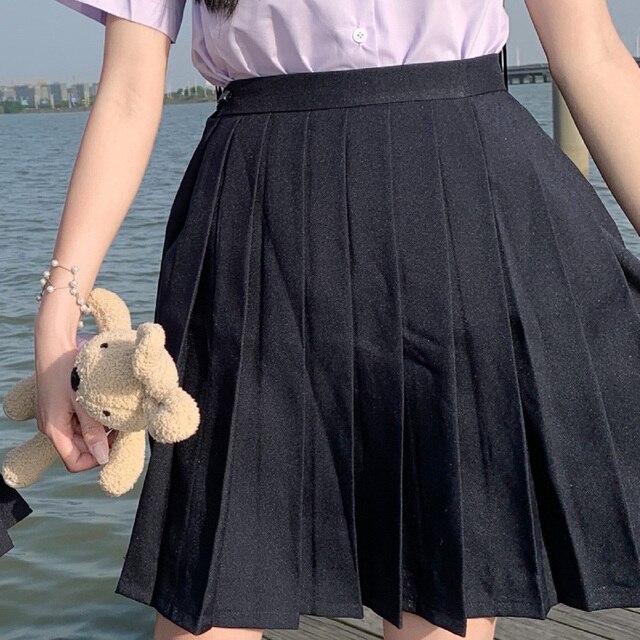 Uniforme de Escuela Japonesa para mujer, traje de Sailor, Falda plisada de cintura alta, Jk, traje informal de manga corta con lazo: Color2 / XL