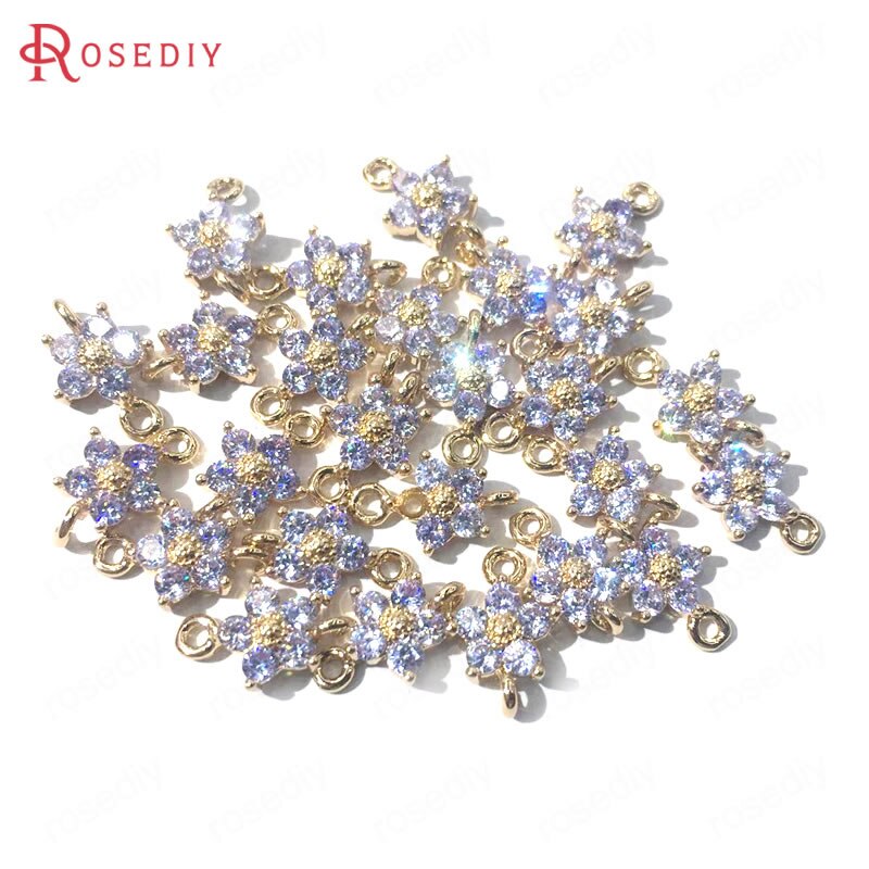 Breloques en laiton et Zircon, lot de 10 pièces de 8MM 24K couleur Champagne or 2 trous fleur connecter pendentifs fournitures de fabrication de bijoux: Light Purple