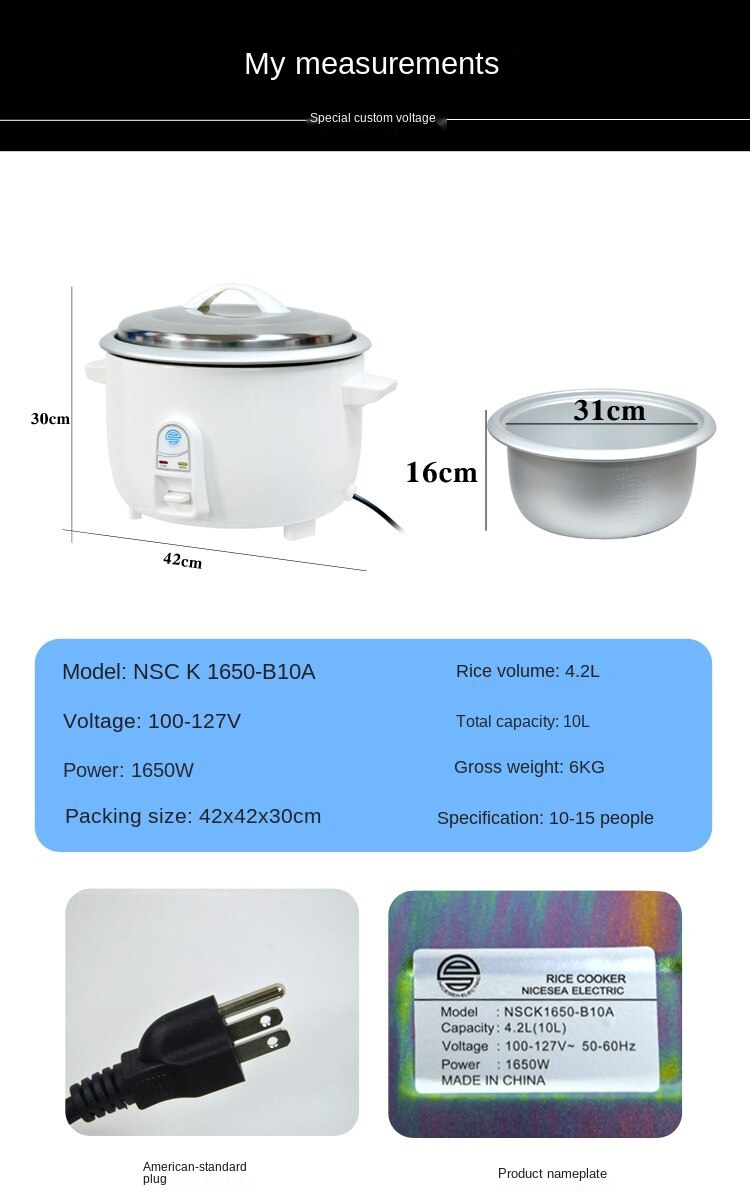 10L electric rice cooker 110V V 60Hz mechanical drum shaped multifunctional simple rice cooker