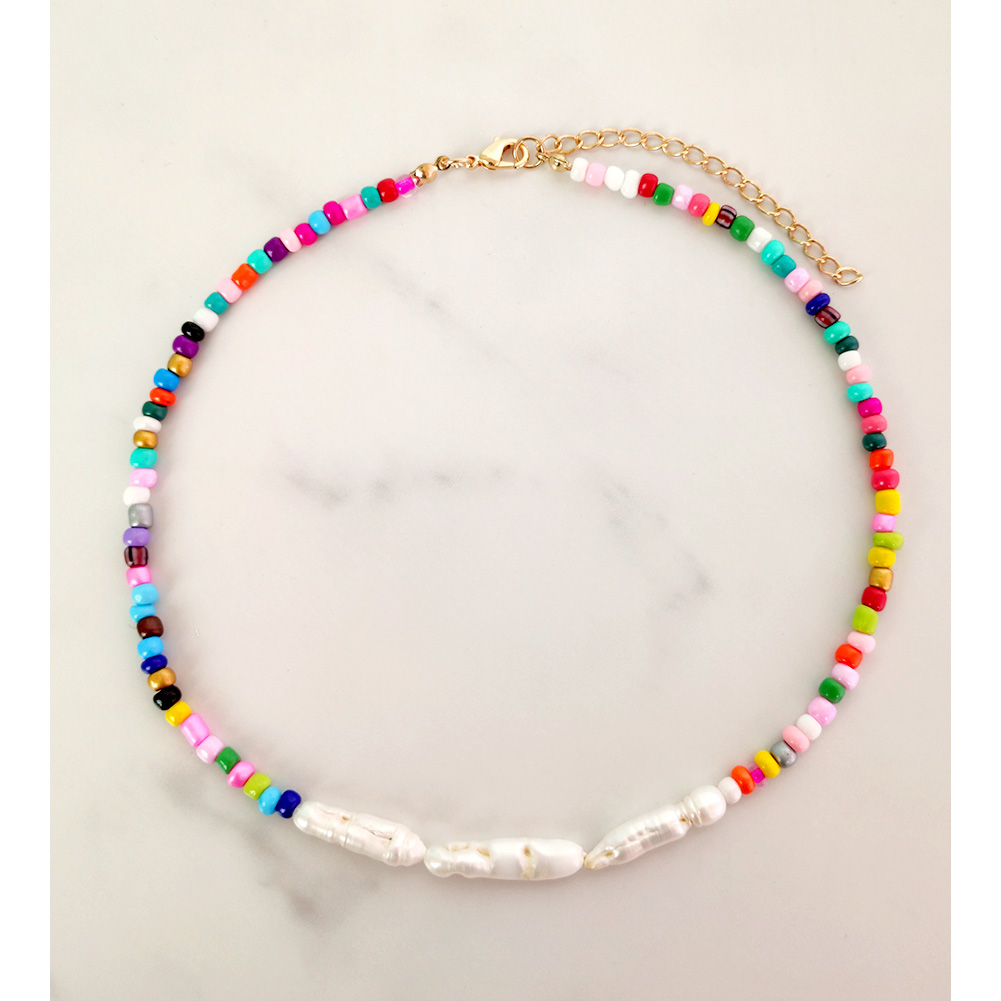 Collier perlé coloré Smiley pour femmes, fait à la main, style Baroque, perles de bonbons, ras du cou, bijoux de pour filles: 062802MC