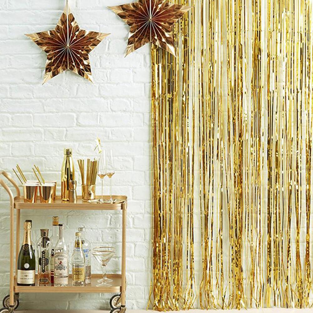 2m guld sølv metallisk folie tinsel frynsegardin fødselsdagsfest dekoration bryllupsfotografering baggrund gardin foto rekvisitter