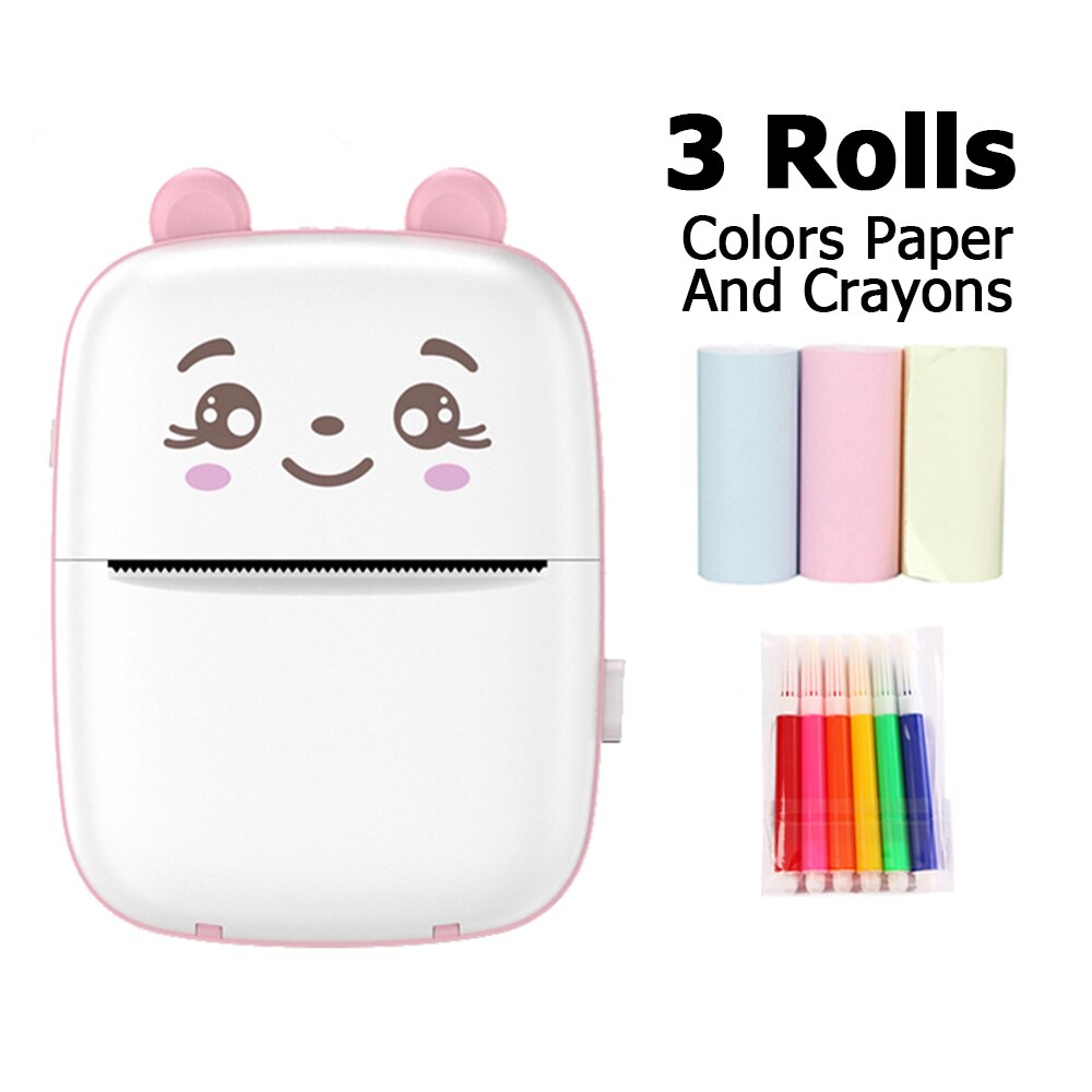 Portable Printer MINI Thermal Printer Ink-less Pocket Label Printer 58mm Printing Wireless BT Connect For Android IOS Printers: PINK PLUS 3 Color