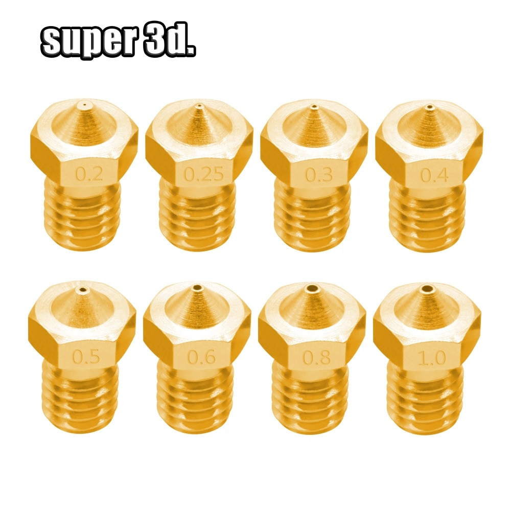 3D Printer Accessories V5 V6 Copper nozzle M6 thread 0.2 0.25 0.3 0.4 0.5 0.6 0.8 1.0mm for1.75mm 3.0mm filamnet Brass Nozzles