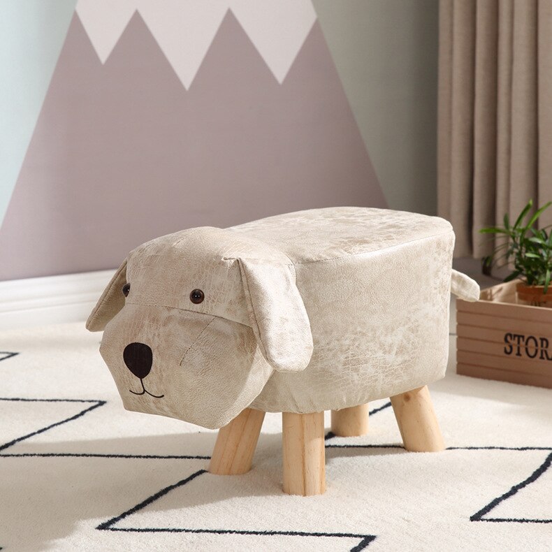Dog Children's Stool Wooden Cute Cute Pet Sofa Stool Children's Kindergarten Home Stool Kids Furniture: White