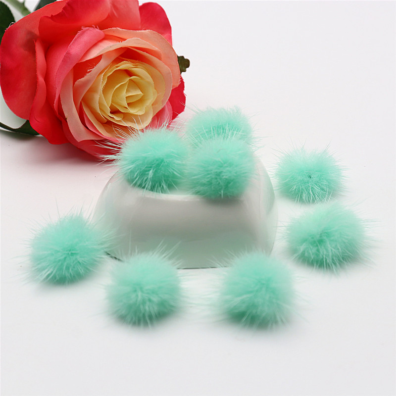 Pompones de visón coloridos de 25Mm, esponjosos de 2,5 cm, pendientes de sombreros, Llavero artesanal, materiales de joyería hechos a mano, 10 Uds.: Verde claro