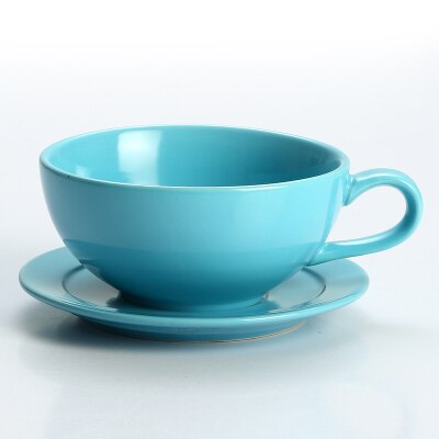 250ML Ceramic Coffee Mug With Saucer Colourful Vintage Coffee Cup Set Cappuccino Cups Mocha Tea Milk Drinking Utensils: Light Blue Mug