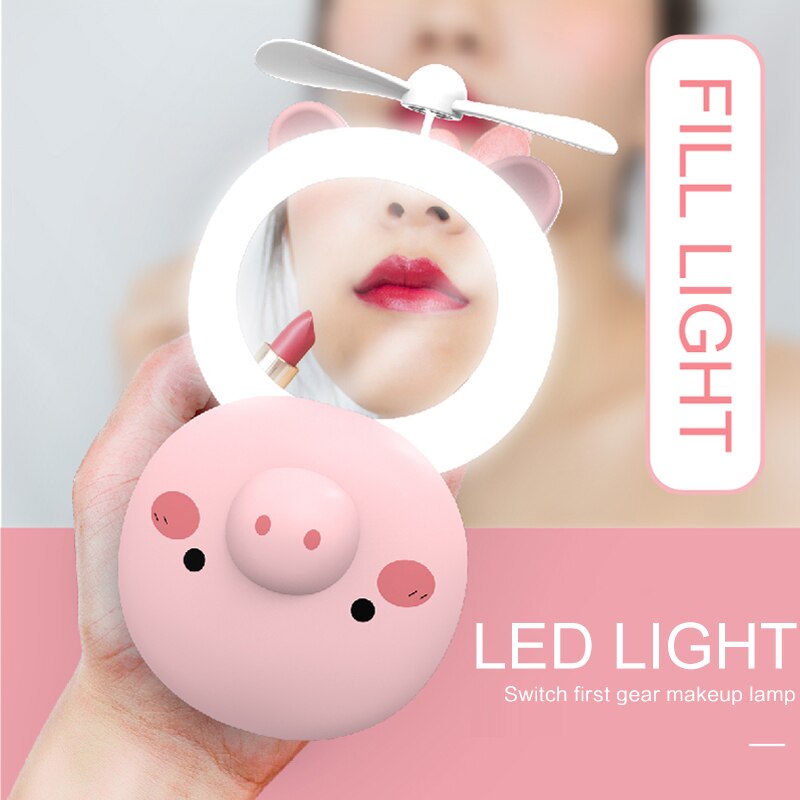 3 In 1 Uitgerust LED Make-Up Spiegel met Ventilator voor Zomer Hand Nachtlampje Spiegel Flexibele Pocket Spiegel Draagbare