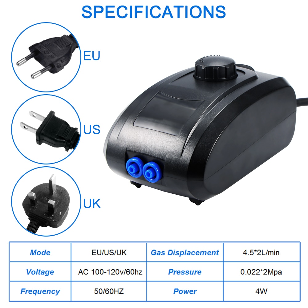 1PC Stille 4W luchtpomp luchtcompressor 2 Outlets voor lucht steen te verhogen Zuurstof, zwart Luchtpomp voor Fish tank aquarium