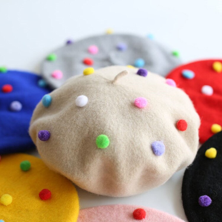 Boina de lana de invierno para niña, gorros cálidos Vintage para niños, boina plana para niñas, boina para mujeres, sombrero de invierno, traje para 3-6 años