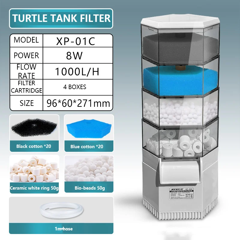 Filtre de tortue de bas niveau d'eau, petit filtre de cascade de paysage, pompe de surpoids de vache 3 en 1, accessoires d'aquariums, précieux: S / Gris clair