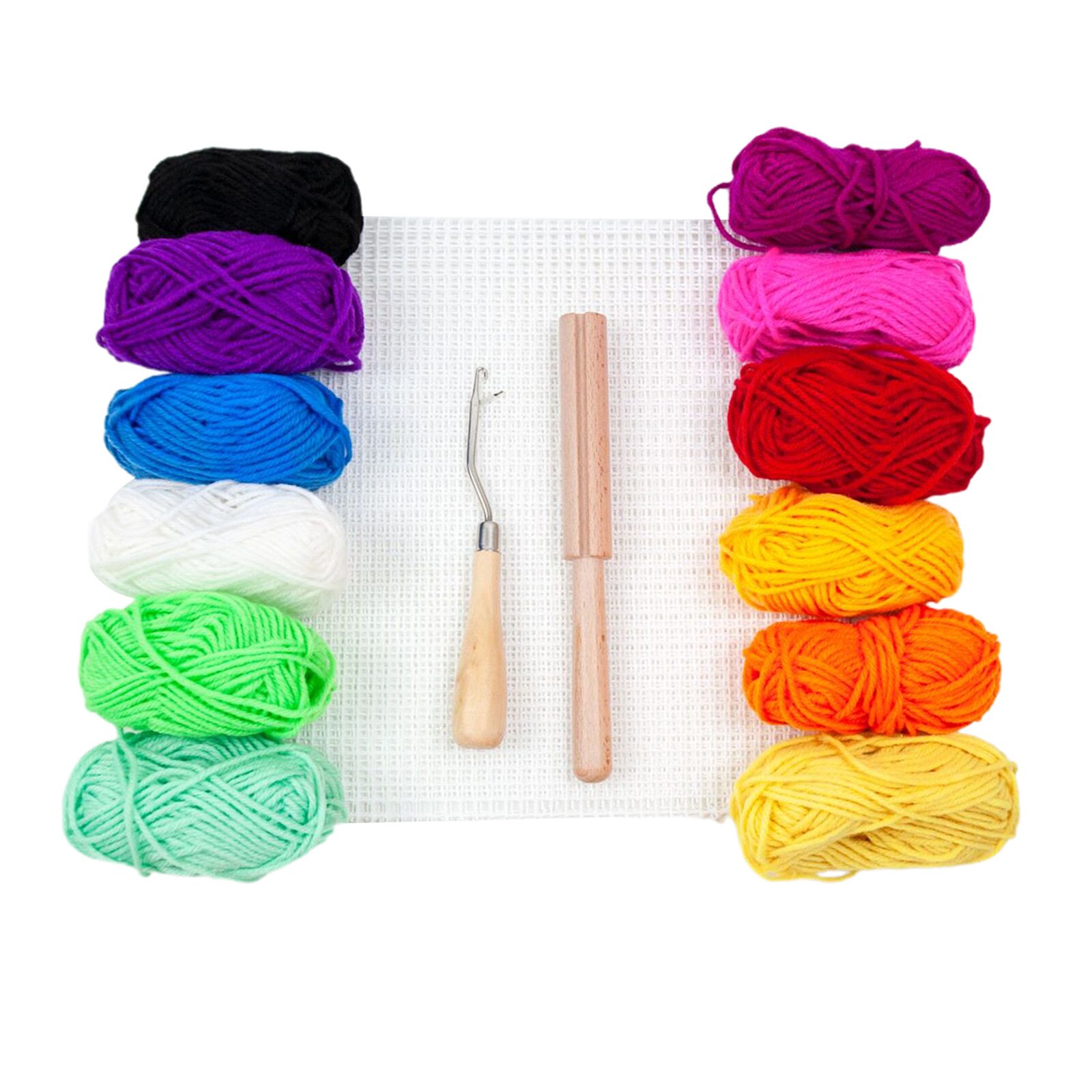 1 Set Latch Hook Rug Yarn Kits with Wooden Yarn Cutter Tool, Mesh Canvas, Latch Hook Crochet for Tapestry Carpet Rug Making DIY