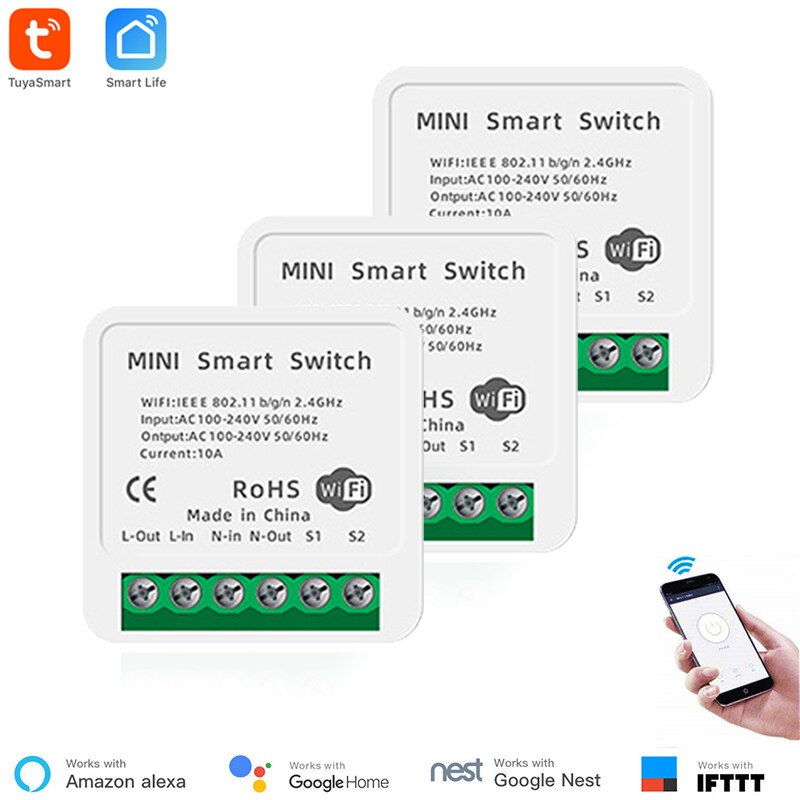 Mini WiFi Smart Light Switch DIY Breaker Module Smart Life Tuya App Remote Control Concealed Smart Switch For Alexa Google Home