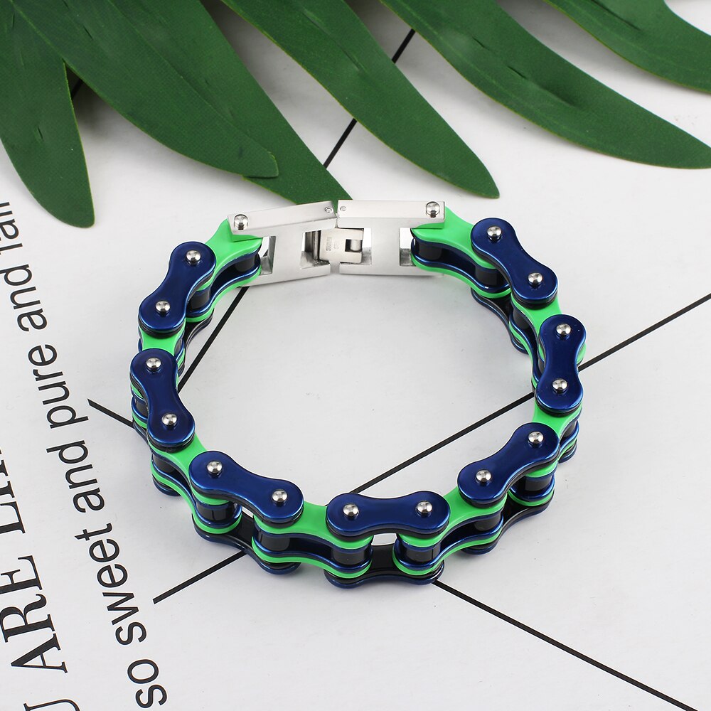 Voor Mannen En Vrouwen Armband 316L Rvs Blauw Groen Motorrijder Fiets Kettingen Armbanden Hip Hop Heren Sieraden