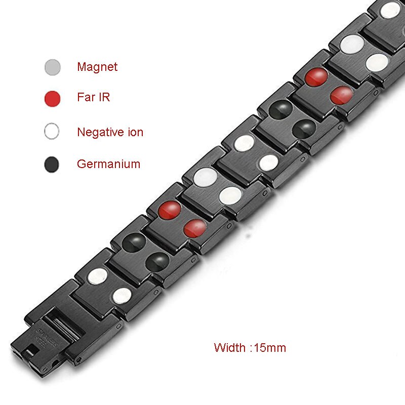 Bracelet d'équilibre énergétique Tourmaline Double rangée pour hommes bijoux de soins de santé hologramme Germanium Bracelets de thérapie magnétique guérison