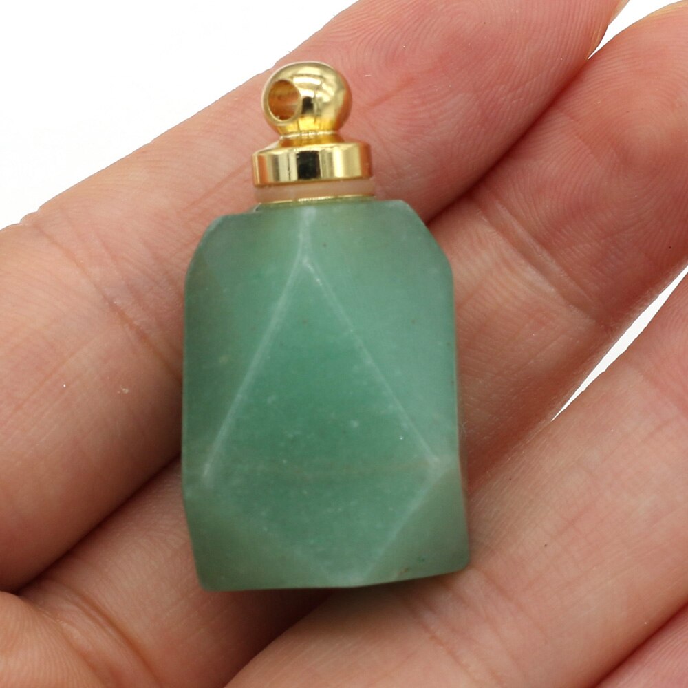 Natural Gem Stone Faceted Perfume Bottle Pendant Quartz Agates Essential Oil Diffuser Charms for Jewelry Making Necklace 25x37mm: Green Aventurine