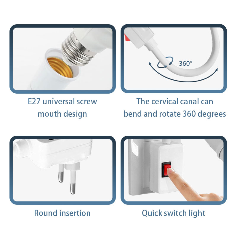 Portalámparas de tubo flexible E27 casquillo de tornillo, enchufe giratorio de estilo europeo con interruptor, portalámparas para lámparas de pared