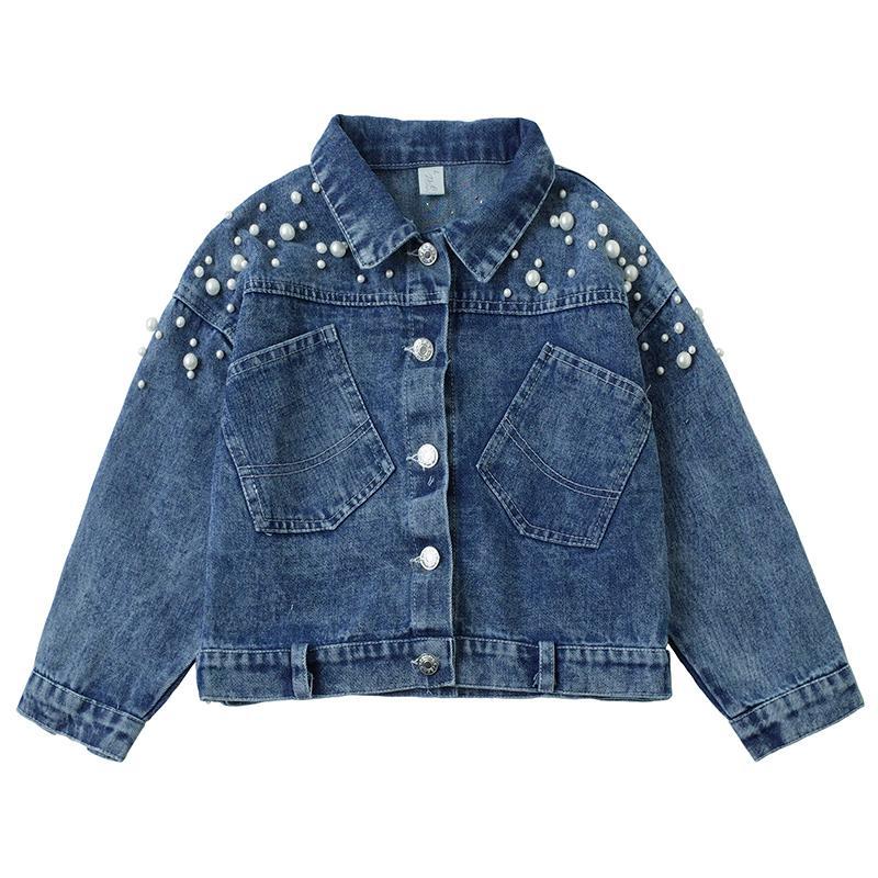 Tyttövauva denim takit lasten vaatteet syksy isot tytöt helmillä vapaa-ajan takit taapero ulkovaatteet lasten cowboy takit