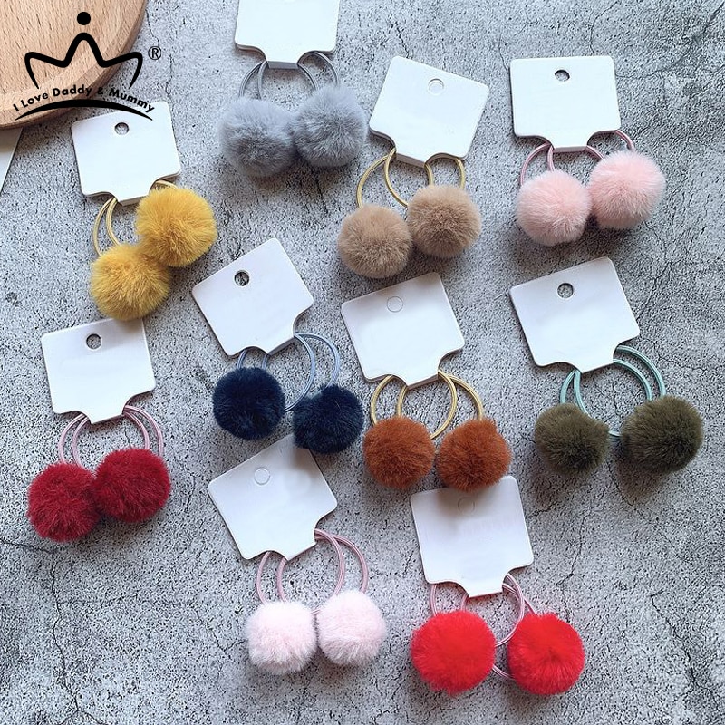 2 Stks/partij Leuke Haarbal Haarband Snoep Kleur Pompom Elastische Elastiekjes Baby Girl Kids Haar Accessoires