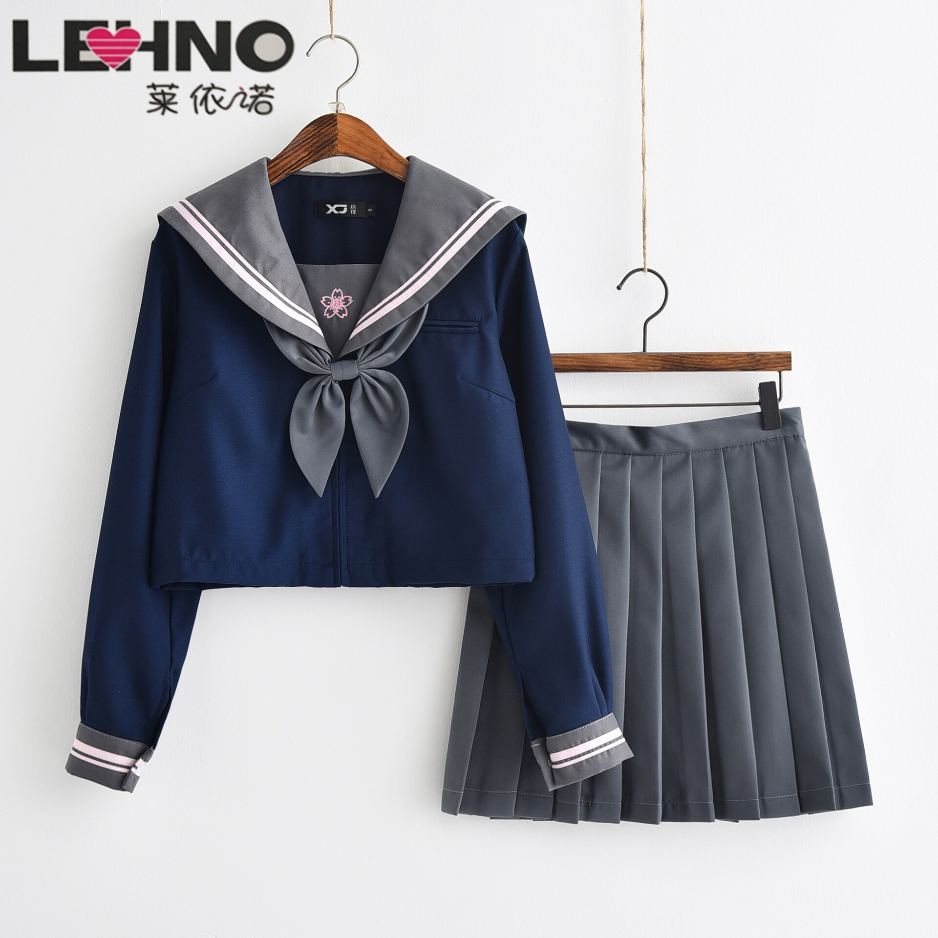 Japanese School Uniform Tibetan Blue Cherry Blossom Embroidered Long Sleeve Suit