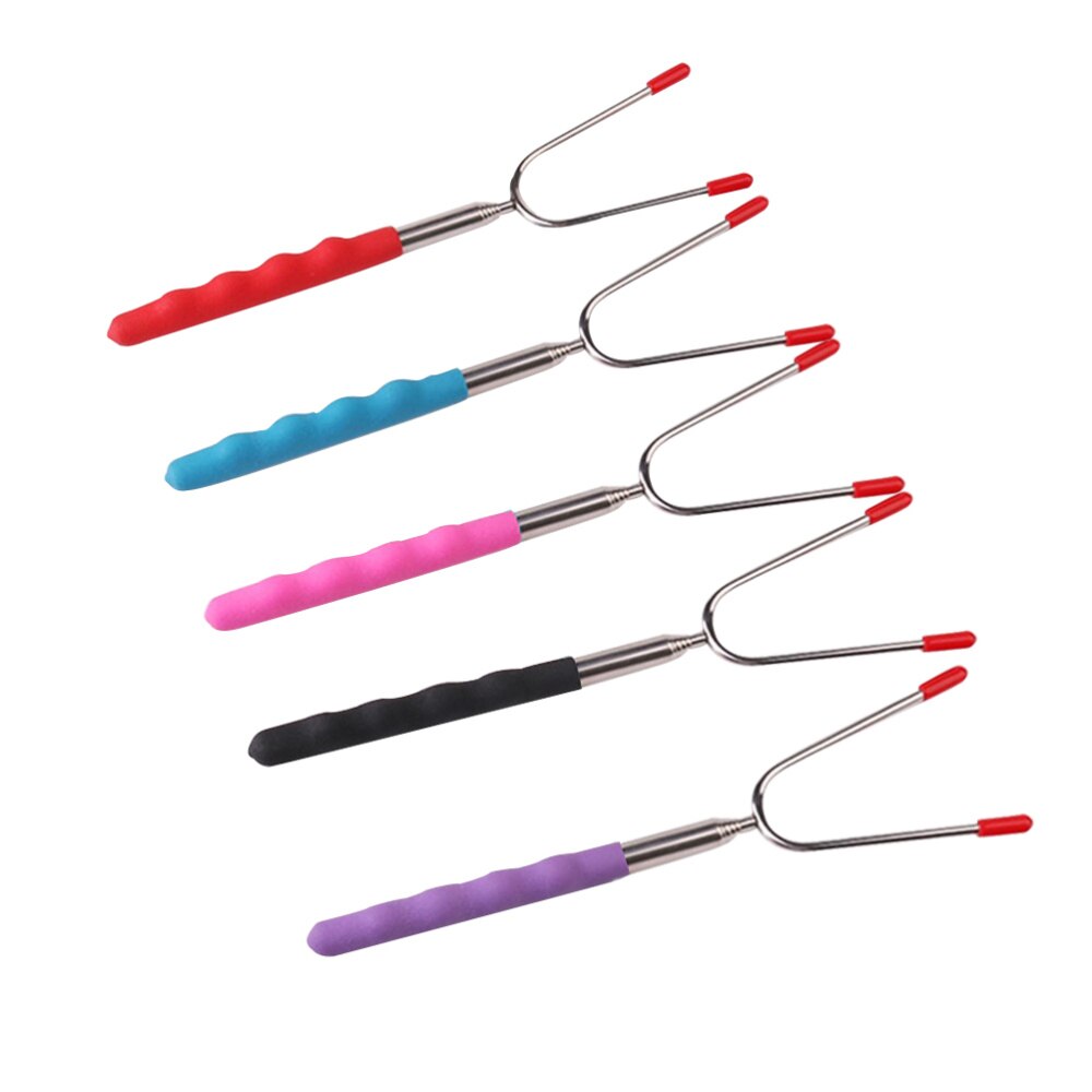 Set Van 5 Telescopische Roosteren Sticks Antislip Rvs Spiesjes Bbq Smore Vorken Met Silicon Handvat Kampvuur Koken utens: Default Title