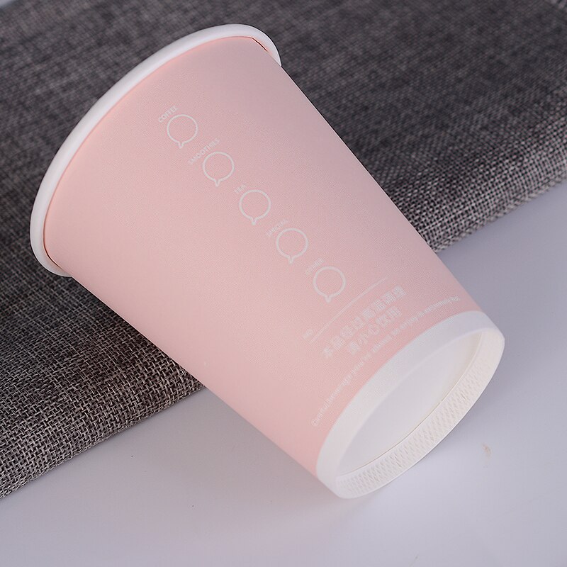 50pcs Pink disposable coffee cup drink milk tea thick paper cups with lids commercial household anti-scalding packaging cups
