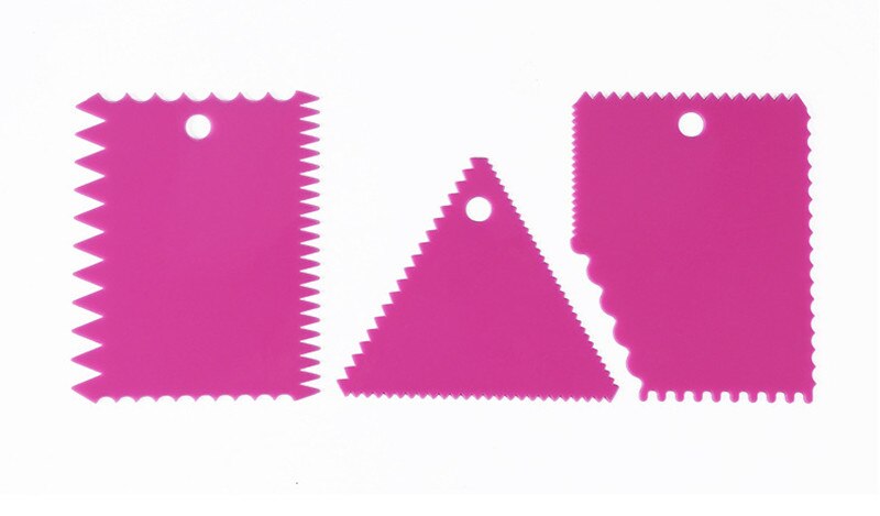3PCS/Lot Dough Cake Cutter Slicer Spatula for Cake Cream Scraper Pasty Cutters Scraper Irregular Teeth Edge DIY Smoother: A-PINK