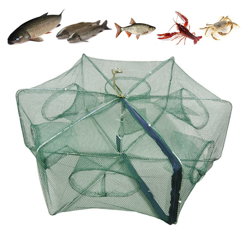 Visnet Automatische Opvouwbare 6 Gaten Visnet Trap Cast Dip Kooi Vis Minnow Crawdad Garnalen Hexagon Mesh Tas Fishpot