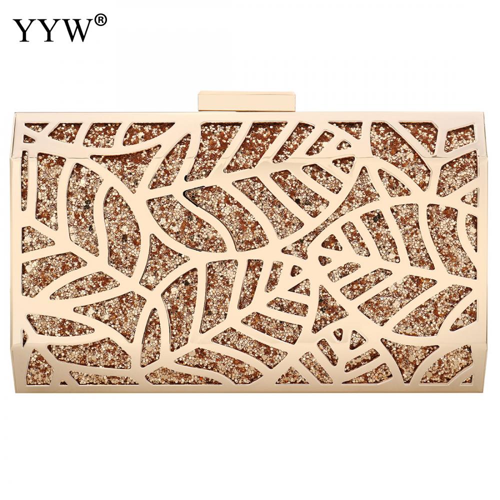 Zink Legierung Kupplung Taschen Für Frauen Abend Tasche Frauen Neue Berühmte Elegante Geometrische Kette Schulter Tasche Kasten Kupplungen: Gold