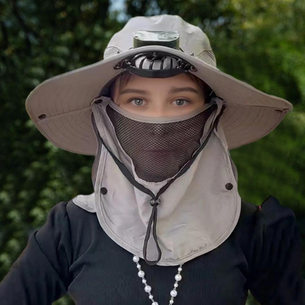 Kapelusz z wentylatorem słonecznym z osłoną twarzy i klapką na szyję UPF 50+ Kapelusz z wentylatorem słonecznym USB Męnarty letni kapelusz wędkarski na zewnątrz