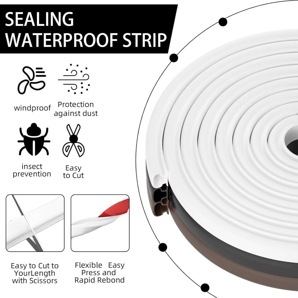 6m Soundproofing Weather Stripping Rubber D-Shape Door Seal Strip Windproof Self-adhesive Door Frame Insulation Household