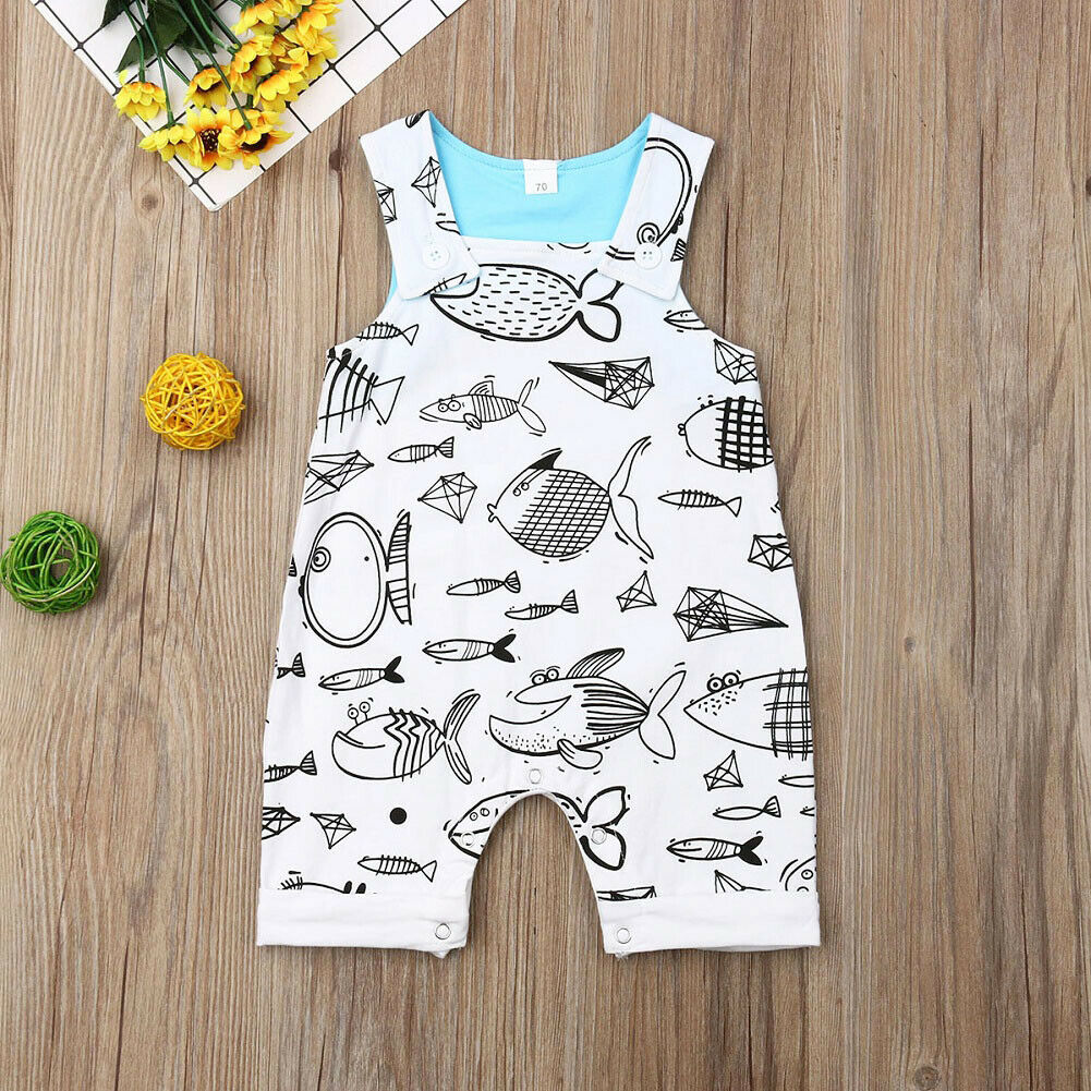 Baby Sommer Kleidung Neugeborene Jungen Mädchen Karikatur Fisch Strampler Kleidung ärmellos SchöNe Strampler Overall Outfit