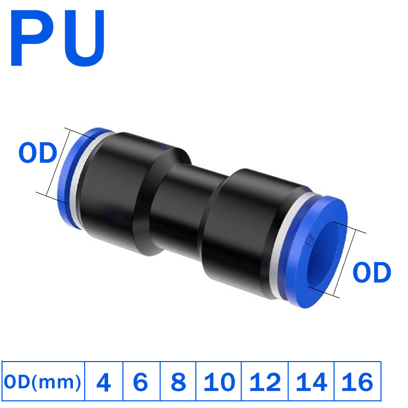 Pneumatiske fittings hurtigkobling luftslange rørforbindelser plast pu py  pe 4mm 6mm 8mm 10mm 12mm stik ind i stikkontakt