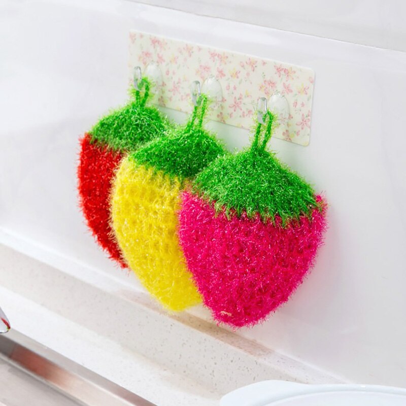 1Pc Strawberry Polyester Yarn Dish Cloth Kitchen Cleaning Brush Dishwashing Brush Cleaning Brushes Pot Pan Sponge Scouring Pads