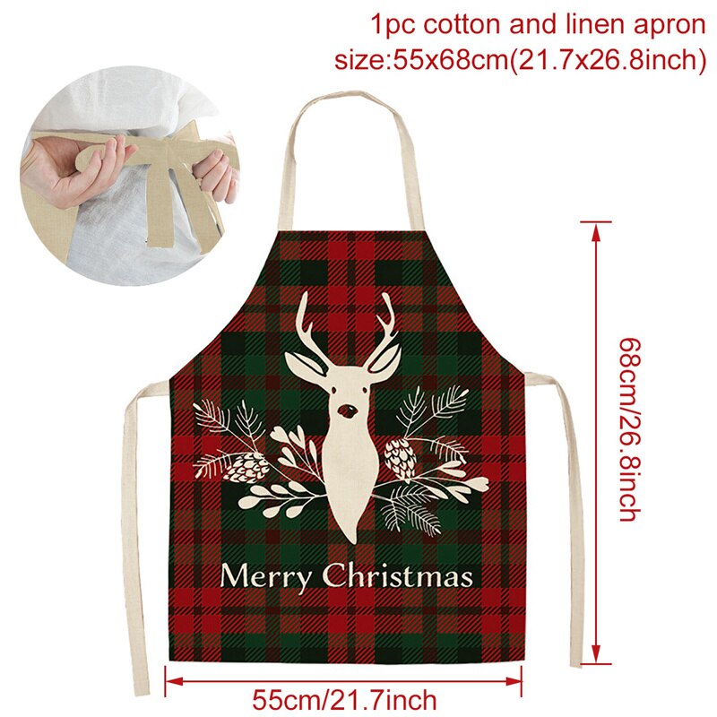 Tablier de noël joyeux noël treillis imprimé sans manches coton lin tabliers pour hommes femmes outils de nettoyage à domicile