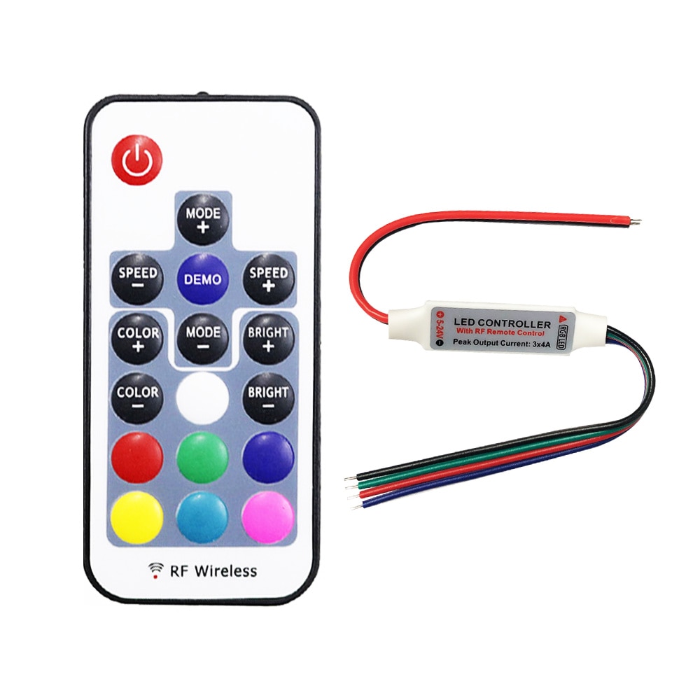 DC 5V-24V 12A RGB LED Controller with 17-key RF Wireless Remote Control Dimmer for 5050 3528 5630 LED Strip Lights