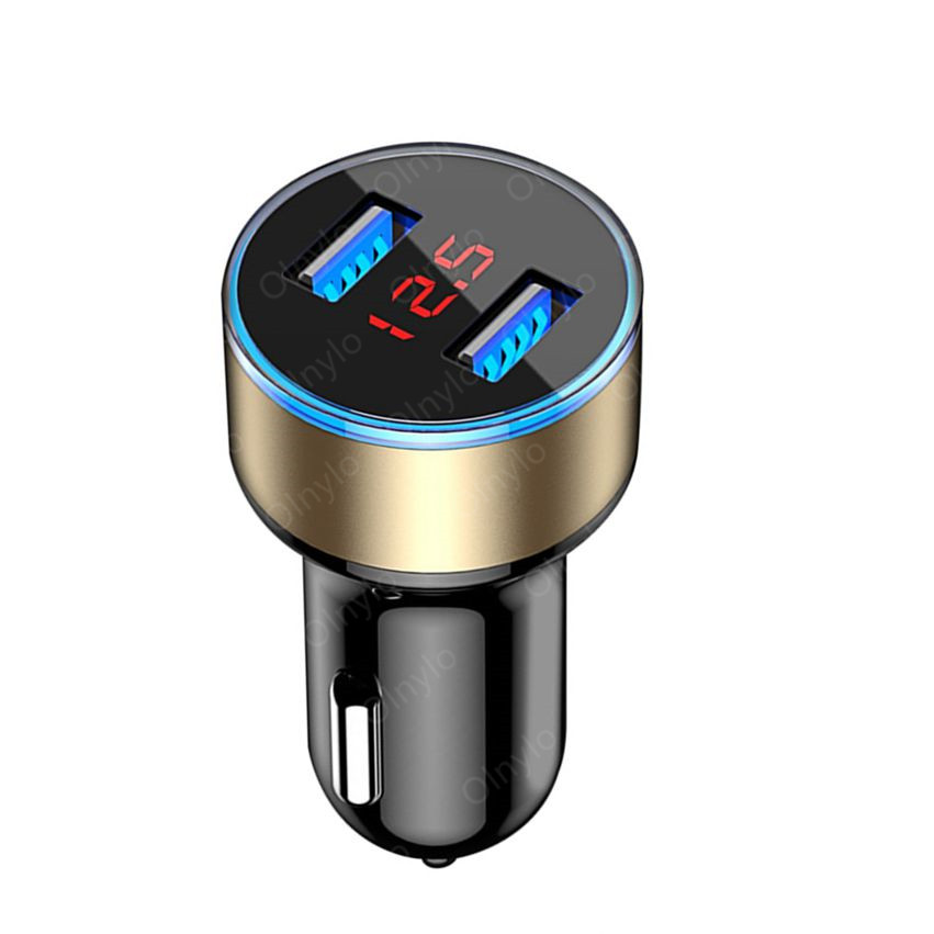 Dual Usb Car Charger 2 Poorten Lcd Display Sigarettenaansteker Aansteker Autolader Adapters Voor Iphone Samsung Xiaomi Huawei Etc: Gold