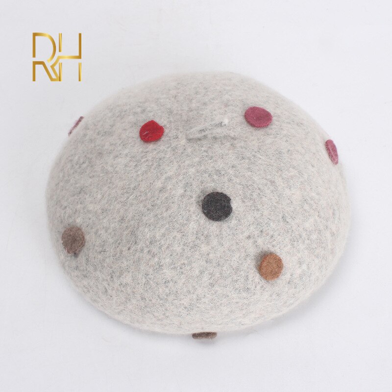 Vrouwen Mode Wol Winter Baret Vintage Polka Dot Britse Stijl Platte Schilder Cap Meisje Vilt Baretten Rh: Grijs