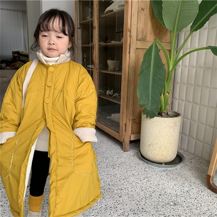 invierno coreano paño de algodón para niños suelto grueso largo medio abrigo chaqueta de niño