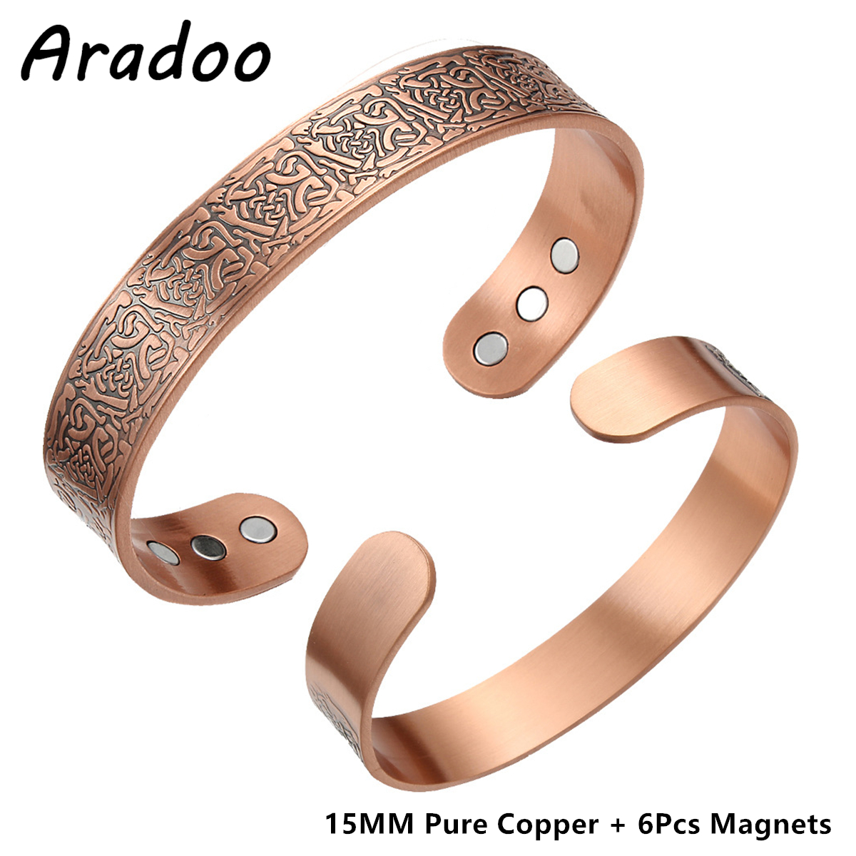 Aradoo pulseiras magnéticas de cobre para homens e mulheres com ímãs de neodímio árvore da vida pulseira de cobre puro joia presente: BANHADO EM PRATA