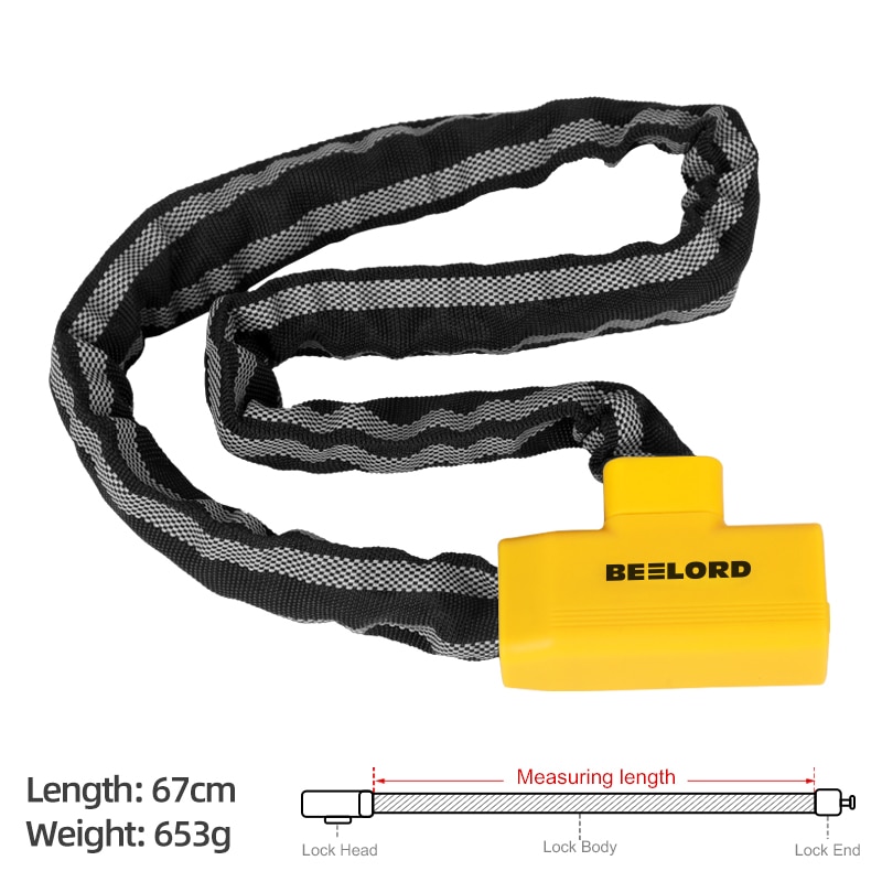 BEELORD Bike Chain Lock High Security Reflective Heavy Duty Anti Theft with Keys Bicycle Lock for Electric Scooter Motorcycle: 708-67cm